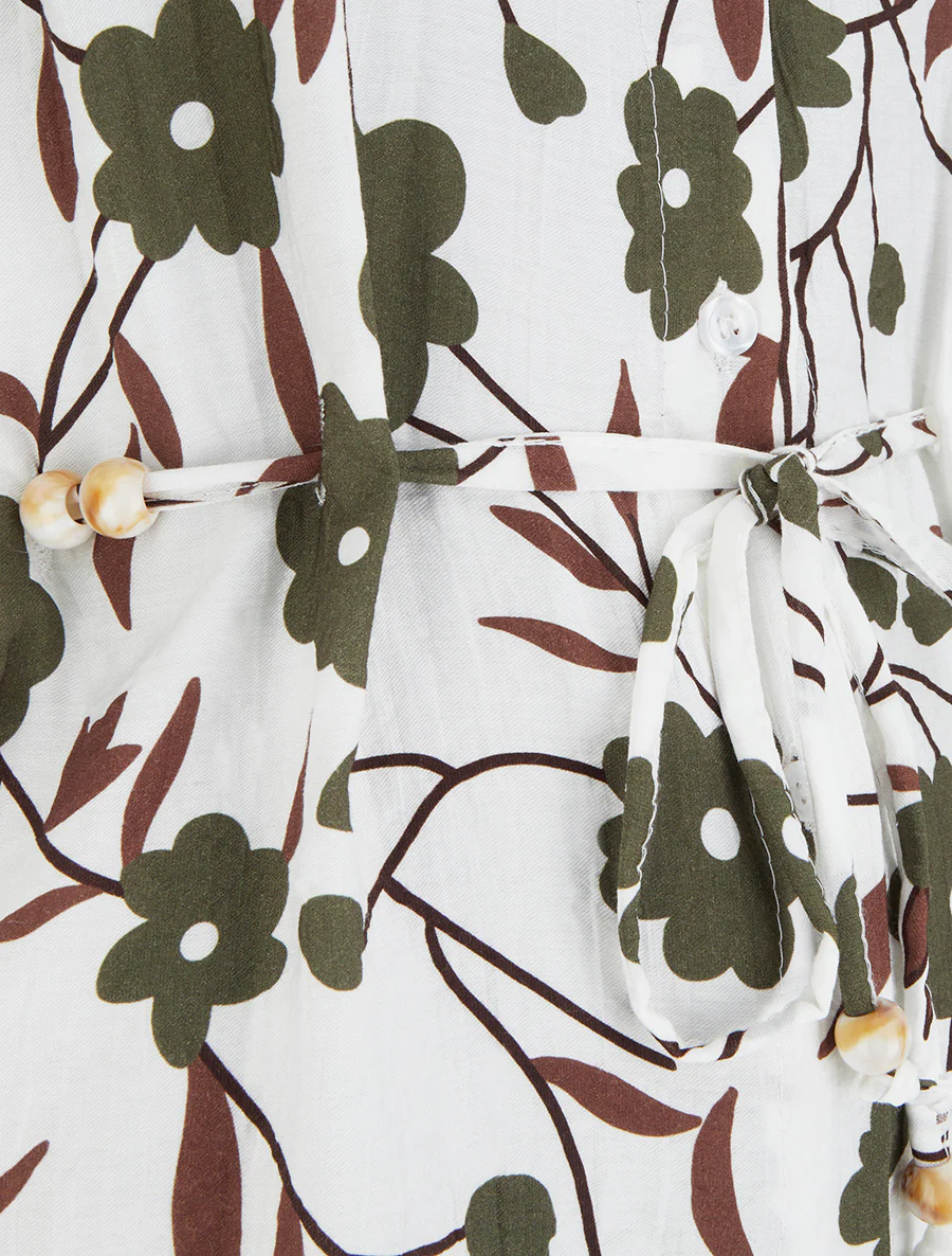Mouwloze top met bloemendessin - Kaki - Image 3