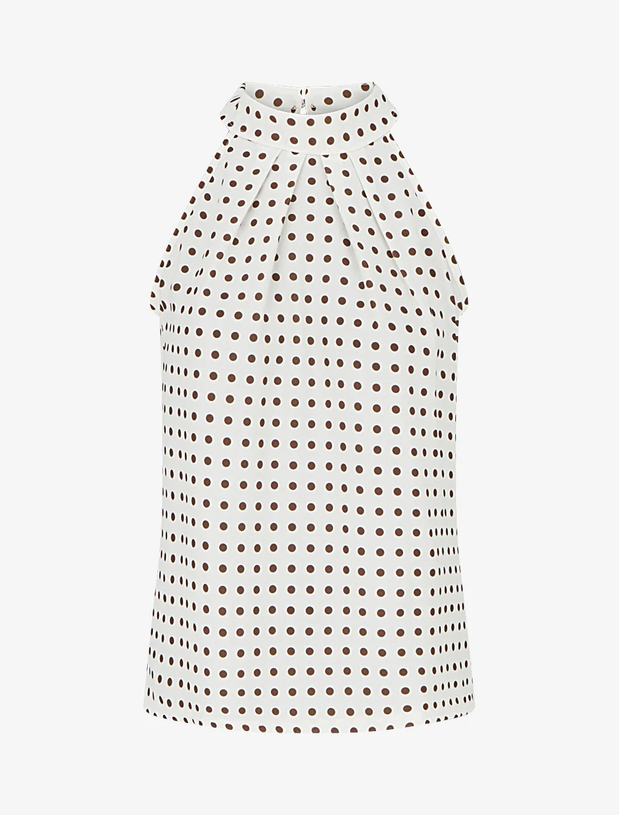 Mouwloze top met stippenprint - Beige