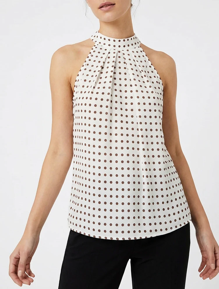 Mouwloze top met stippenprint - Beige - Image 4