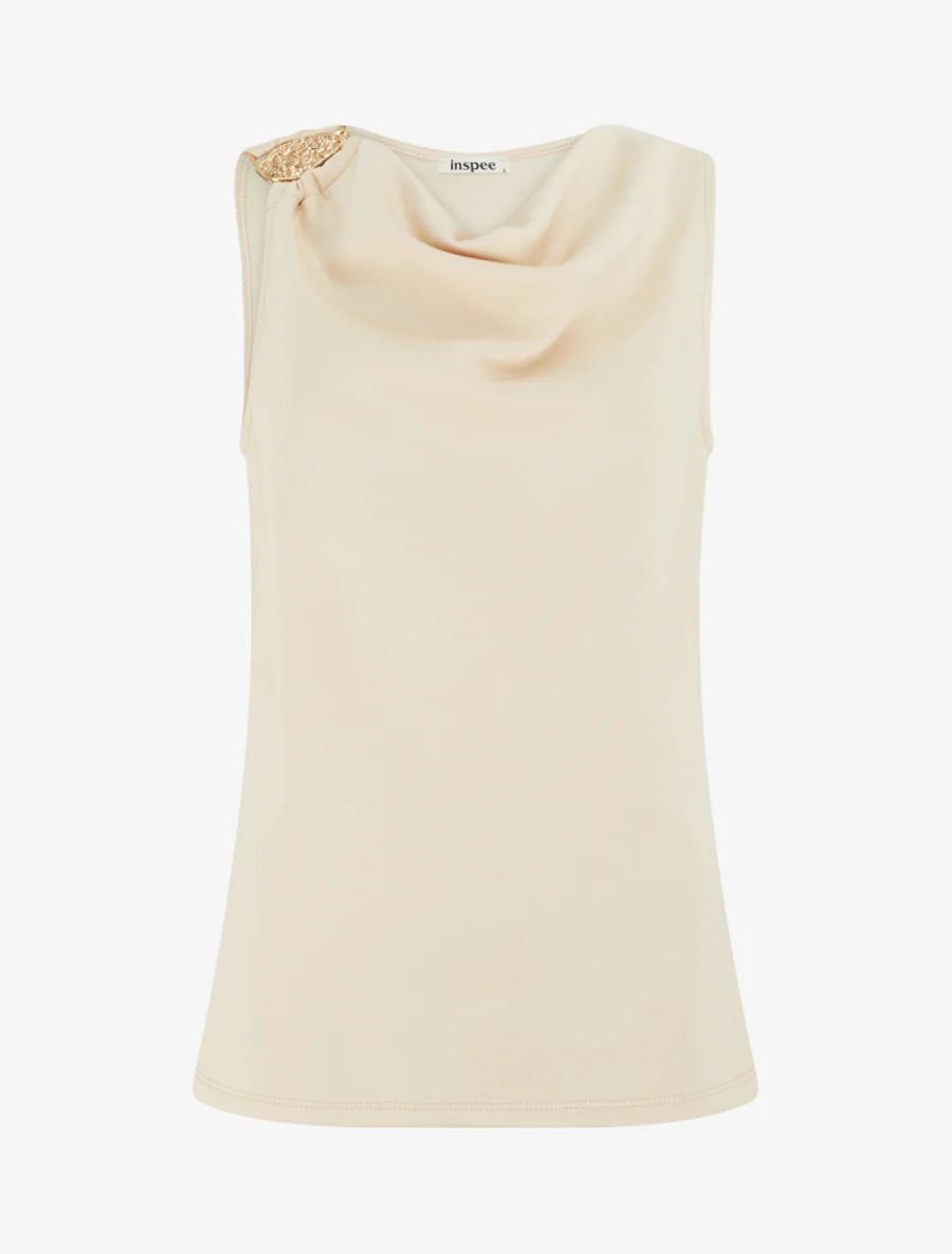 Mouwloze top met textuur juweel - Beige