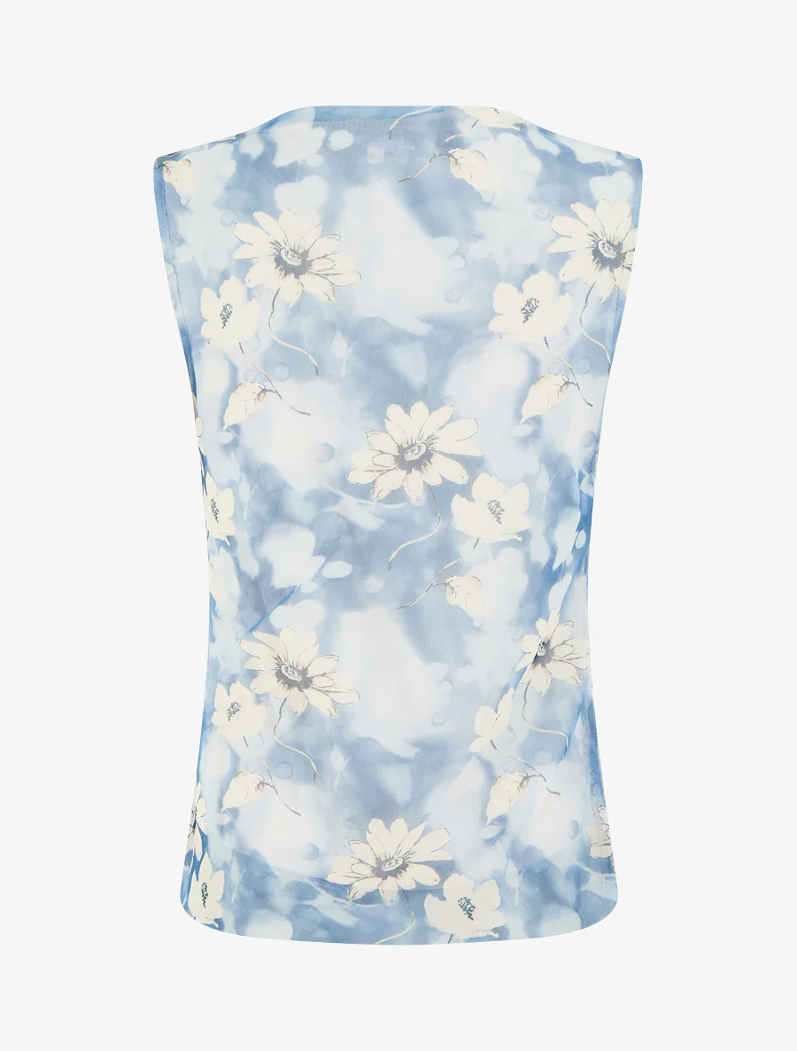 Mouwloze top van tule met bloemen. - Blauw - Image 2