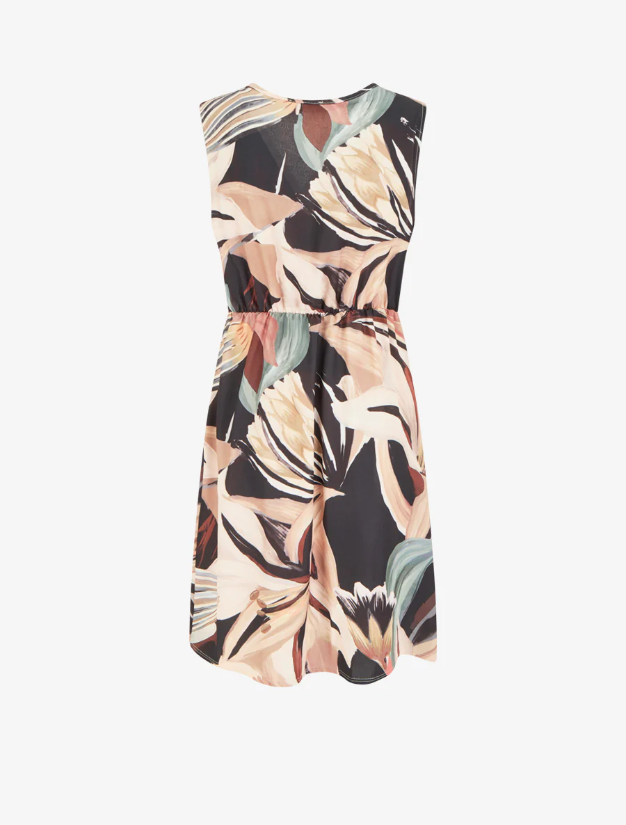 Mouwloze wikkeljurk met leliebloemenprint. - Zwart - Image 2