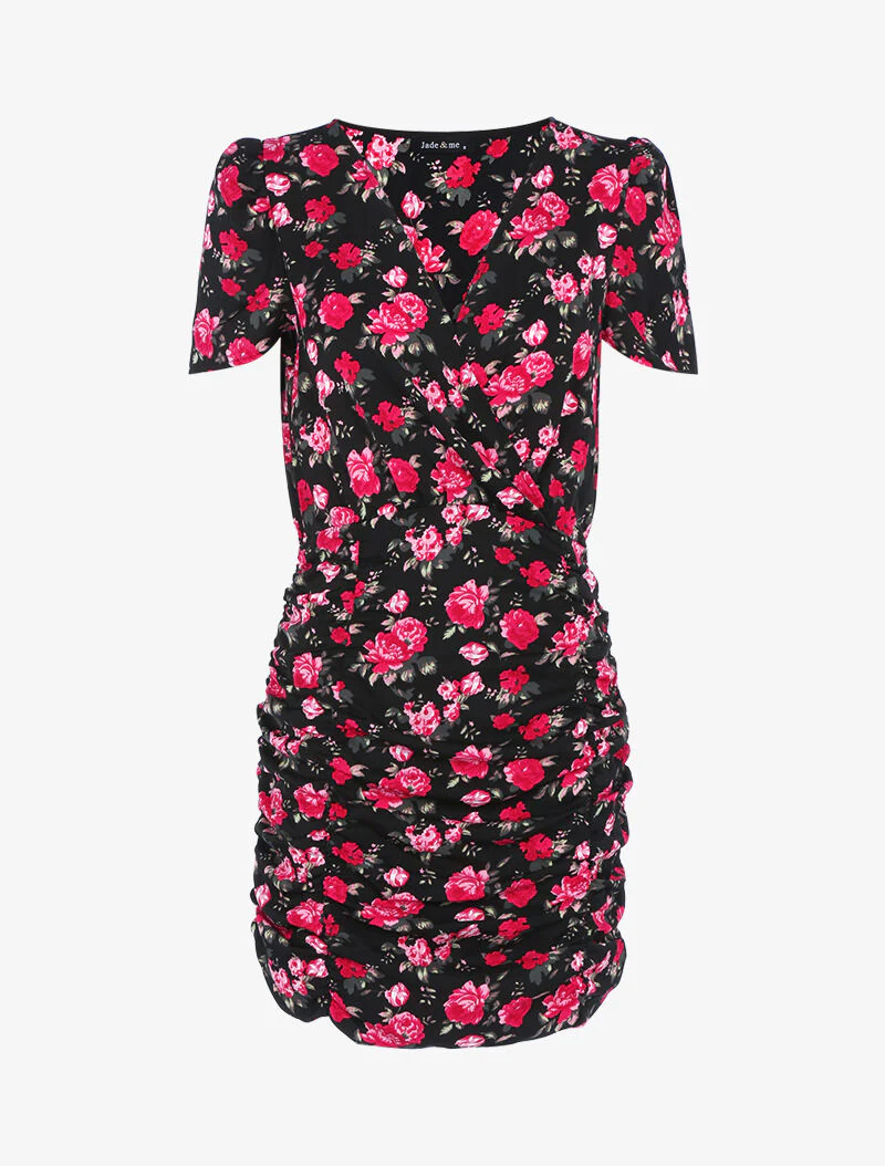 Nauwsluitende jurk met bloemenprint - zwart