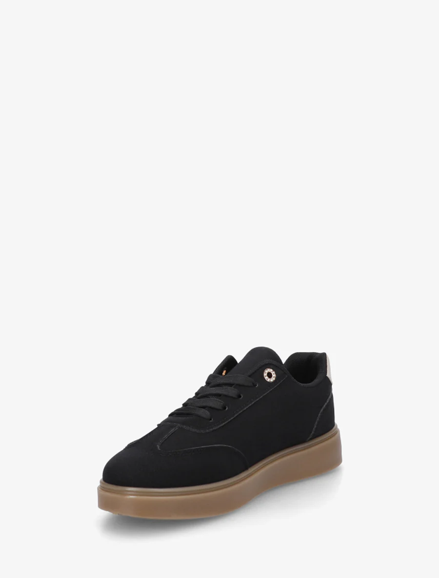 Nubuck-effect sneakers met gestanste oogjes - Zwart - Image 3