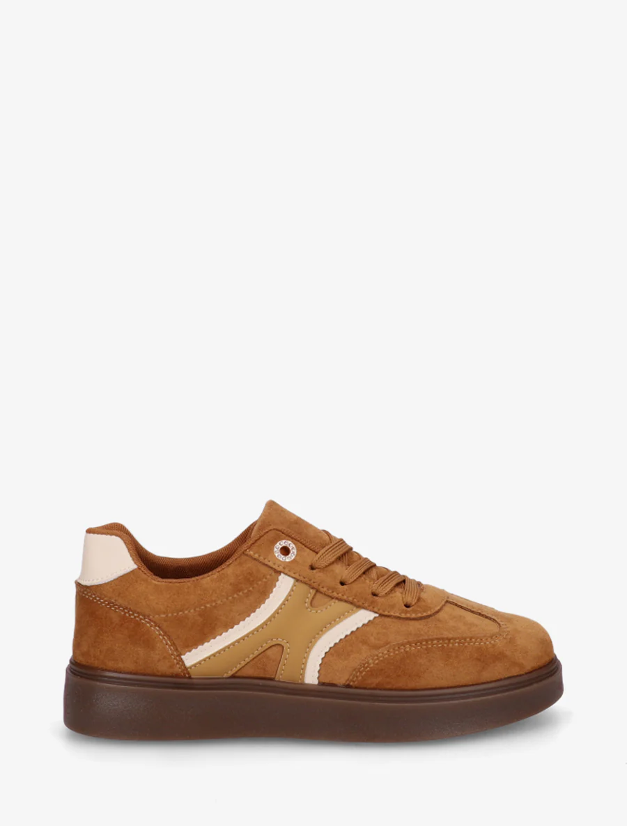 Nubuck-effect sneakers met gestanste oogjes - Roest