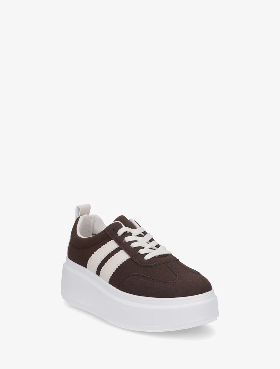 Nubuck-effect sneakers met strepen - Bruin - Image 2