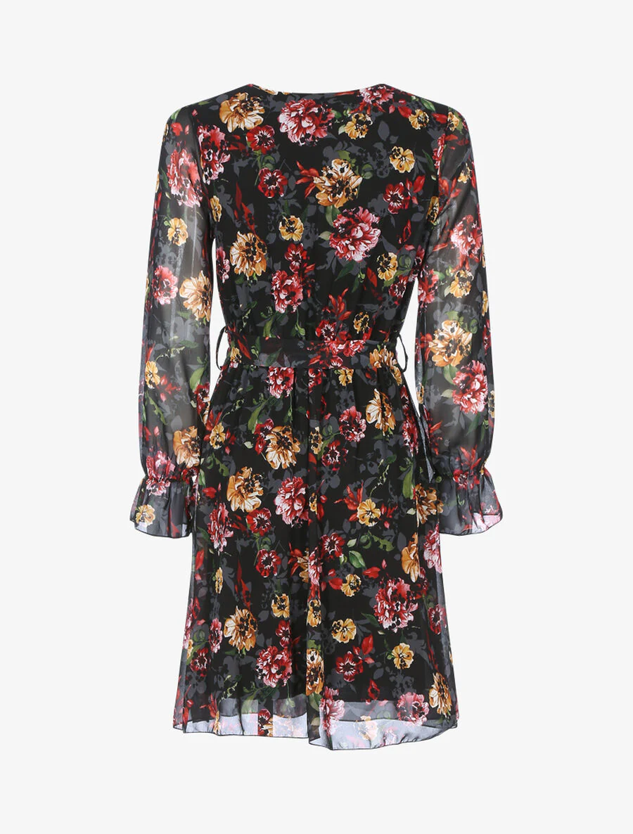 Omslagjurk met bloemenprint - Zwart - Image 2