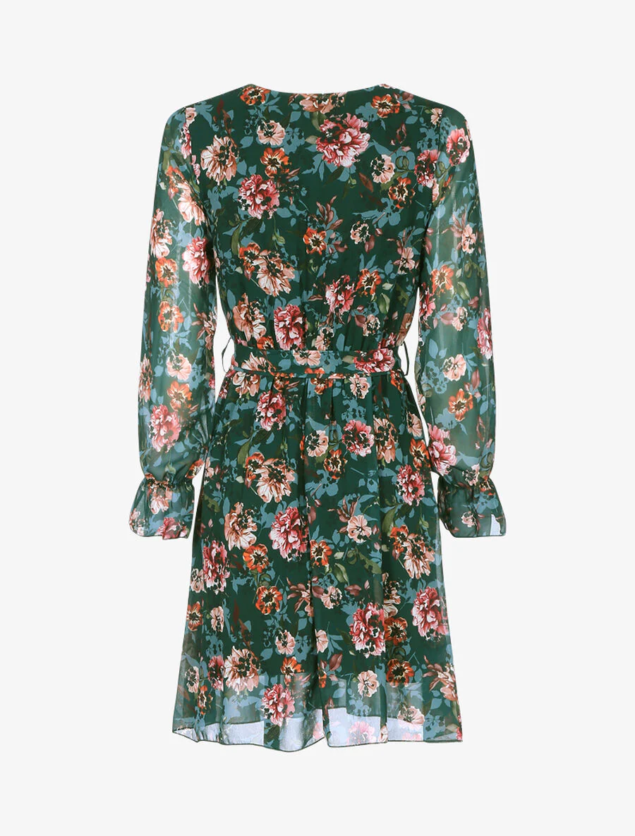 Omslagjurk met bloemenprint - Donkergroen - Image 2