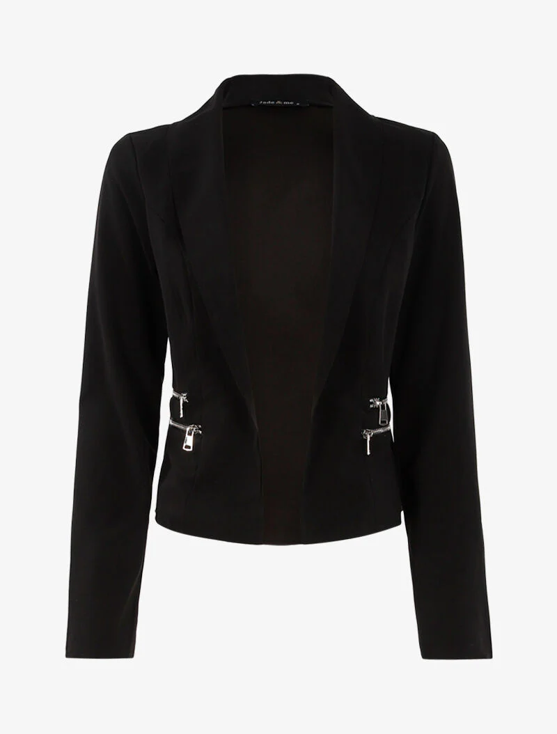 Open jas met ritssluitdetails - zwart