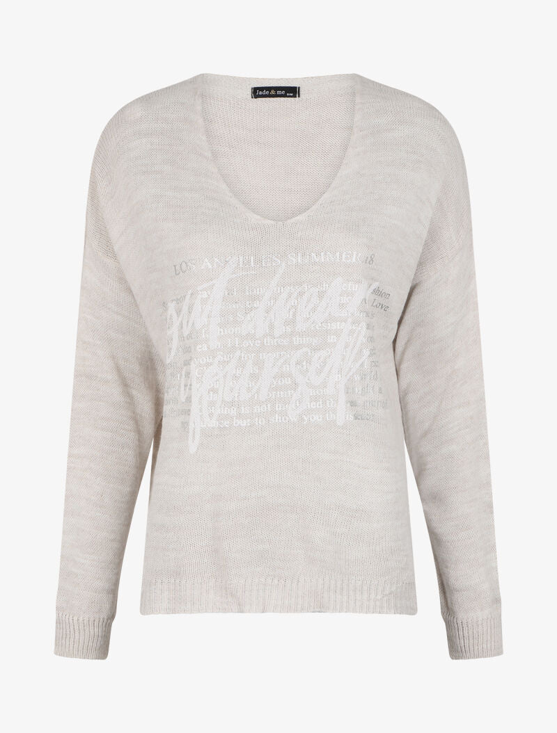 Oversized lange trui met print "out dream yourself" - Beige