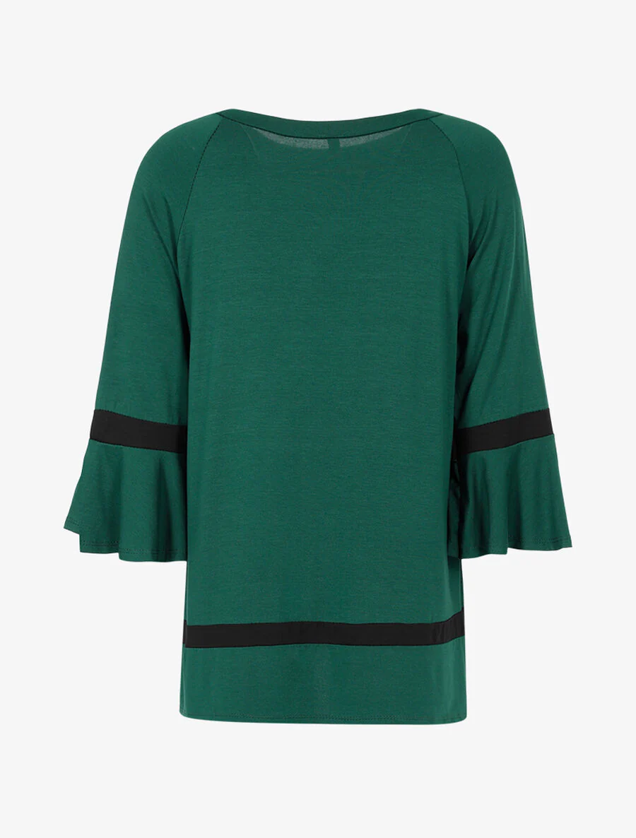 Oversized lange top met ruches mouwen - Groen/zwart - Image 2