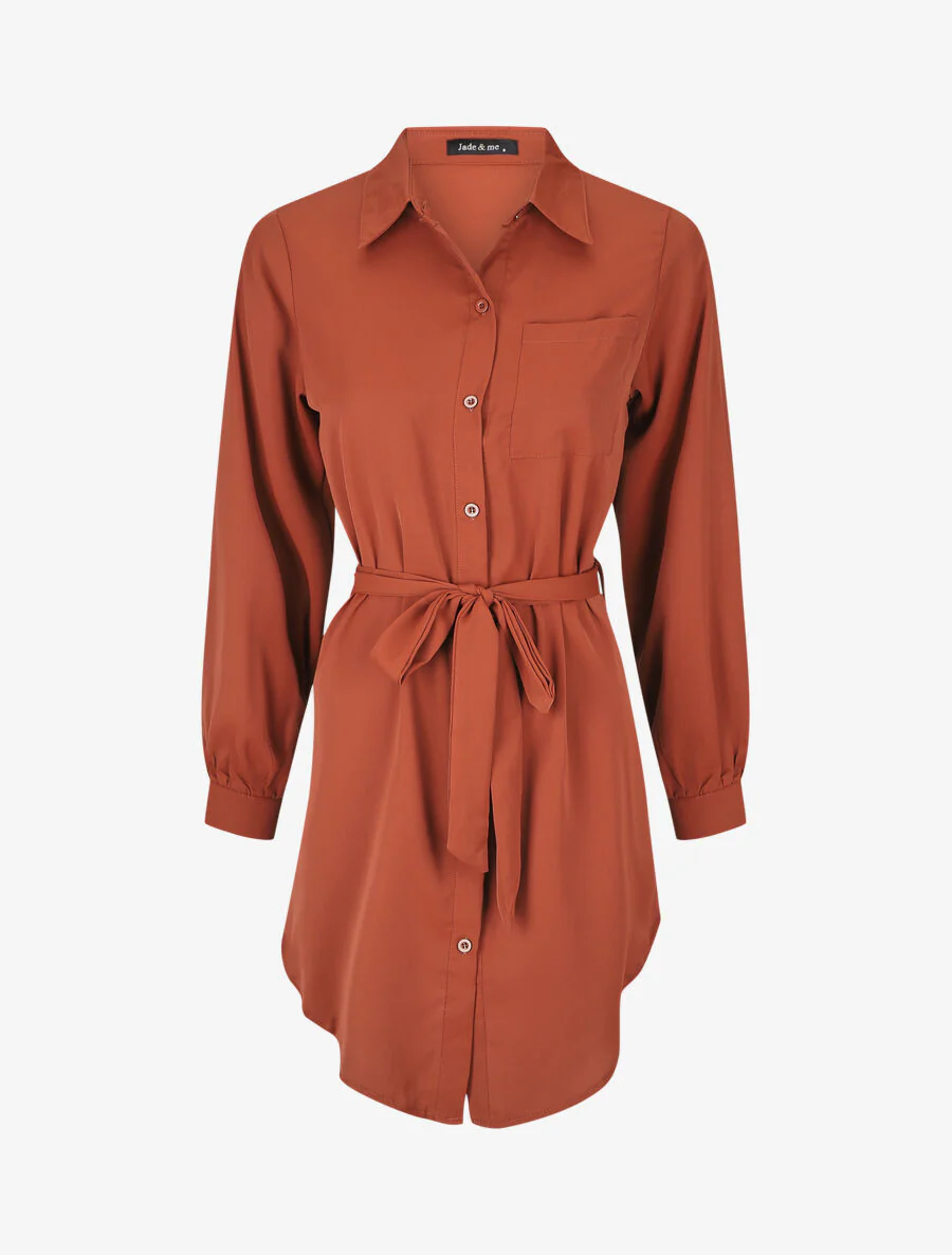 Oversized overhemd met ceintuur - Roest