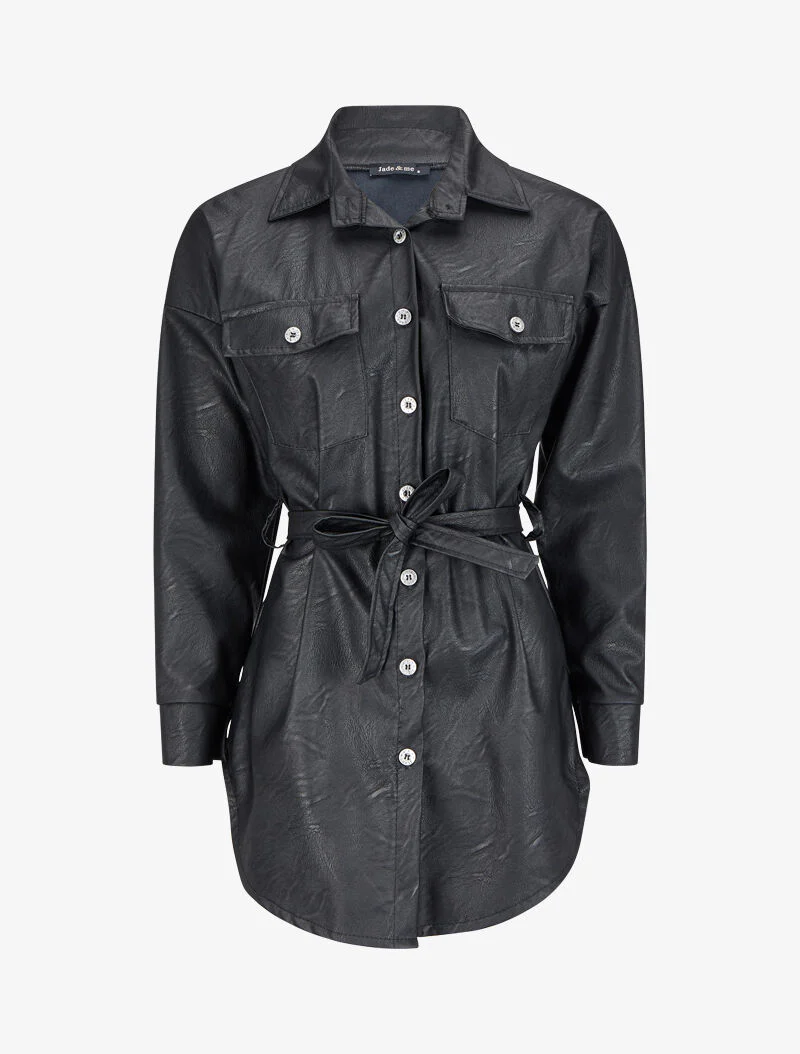 Oversized overhemd in imitatieleer - Zwart