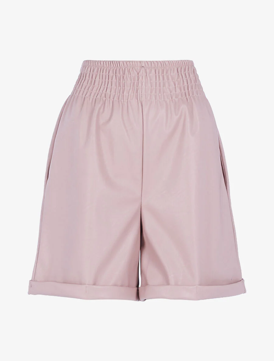 Oversized short in imitatieleer - Roos