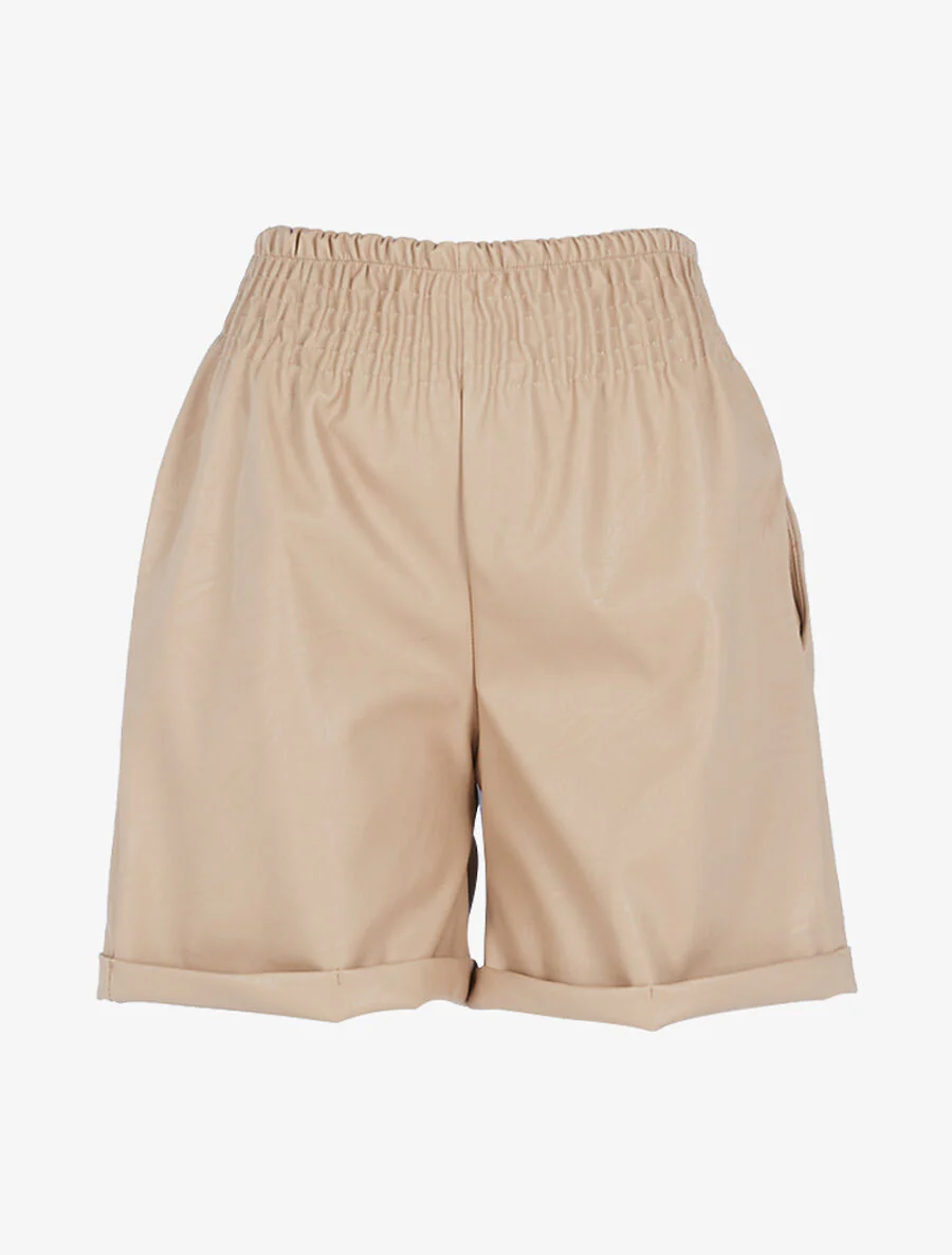 Oversized short in imitatieleer - Beige