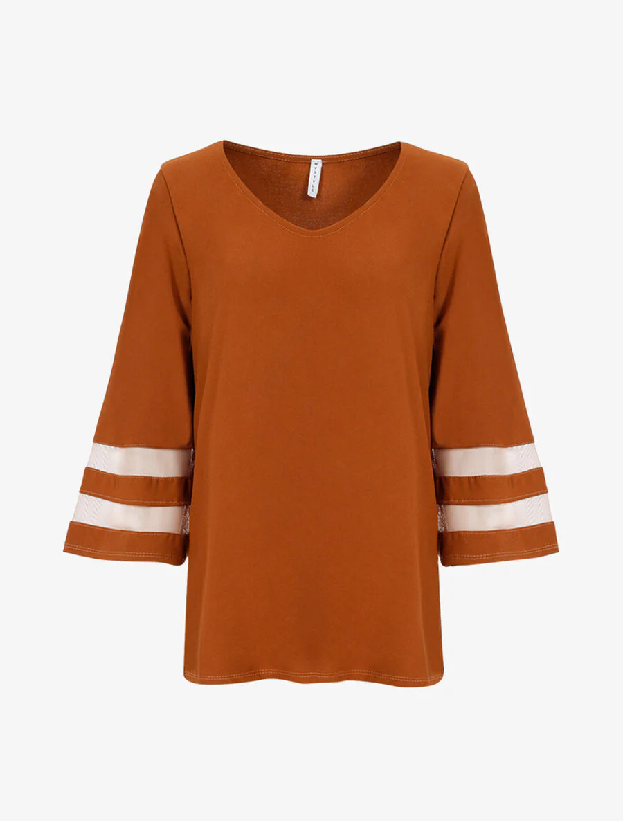 Oversized top met transparante mouwen banden - Kameel