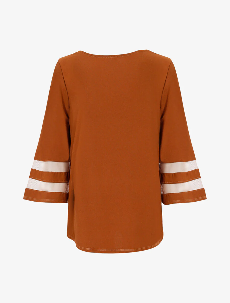 Oversized top met transparante mouwen banden - Kameel - Image 2