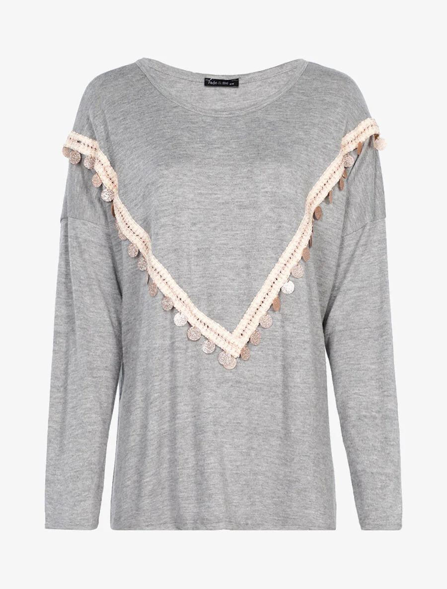 Oversized trui met grote glinsterende pailletten - Gemêleerd grijs