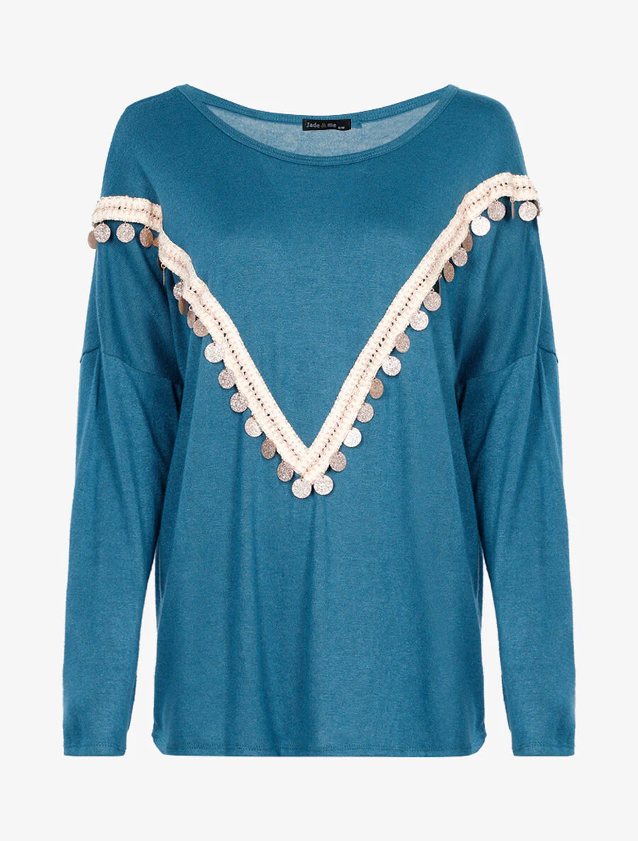 Oversized trui met grote glinsterende pailletten - Turkoois