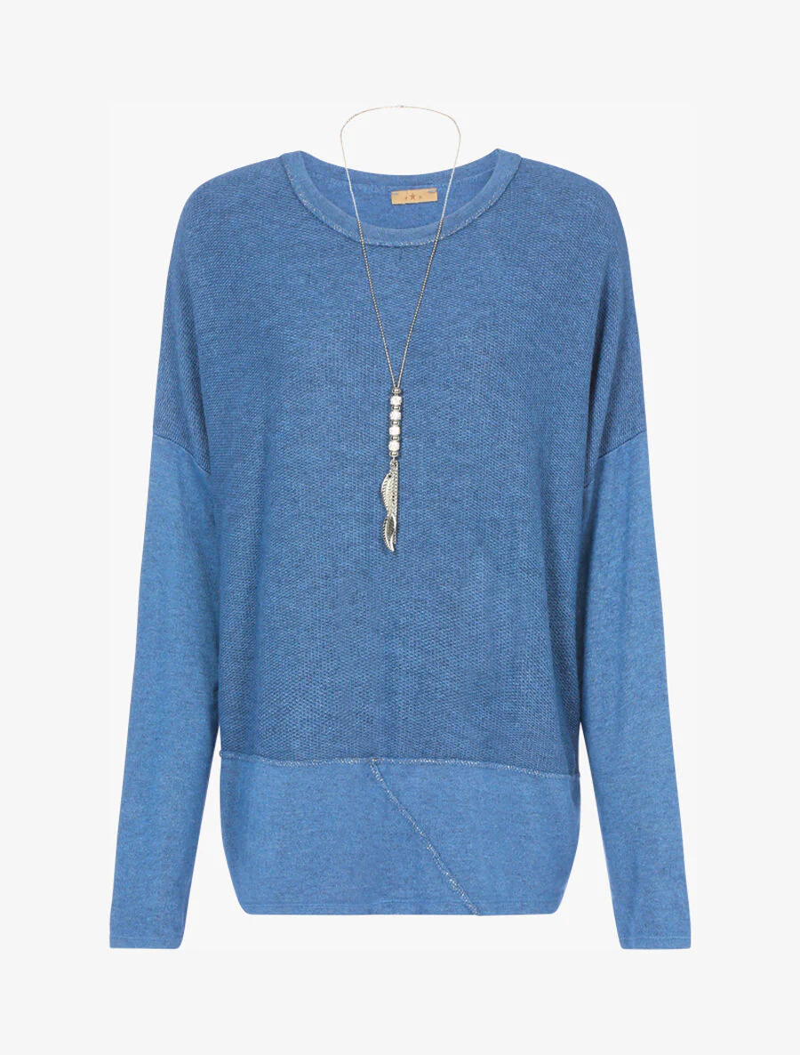 Oversized trui met iriserende naden - Blauw karretje