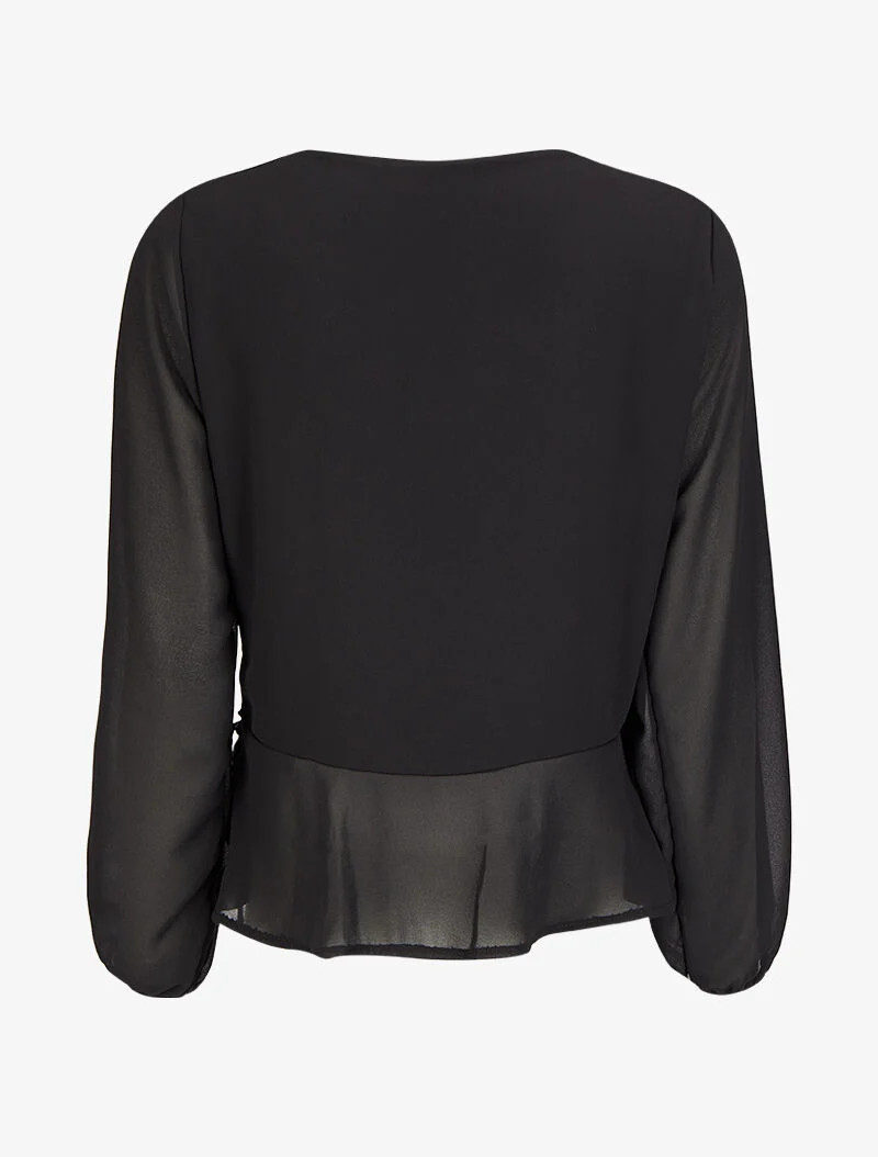 Wikkelblouse met rucheranden - Zwart - Image 2