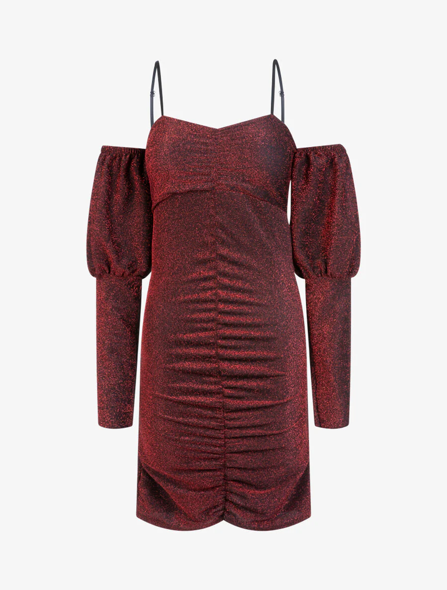 Paillettenjurk met blote schouders - Rood
