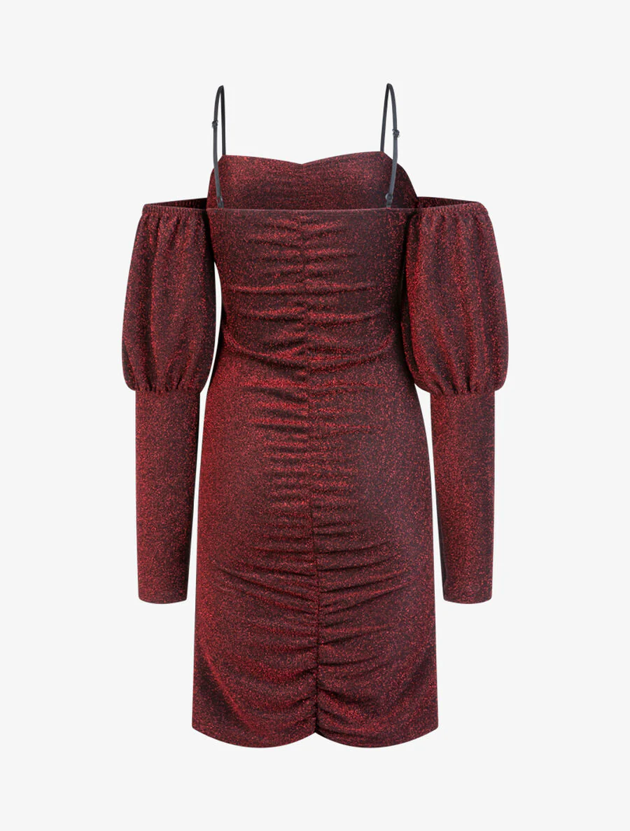 Paillettenjurk met blote schouders - Rood - Image 2