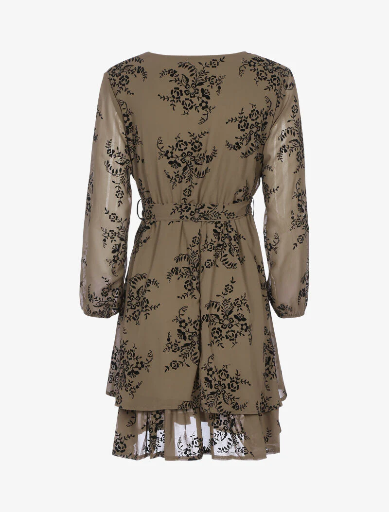 Fluwelen skaterjurk met grafische bloemen - donker taupe - taupe - Image 2