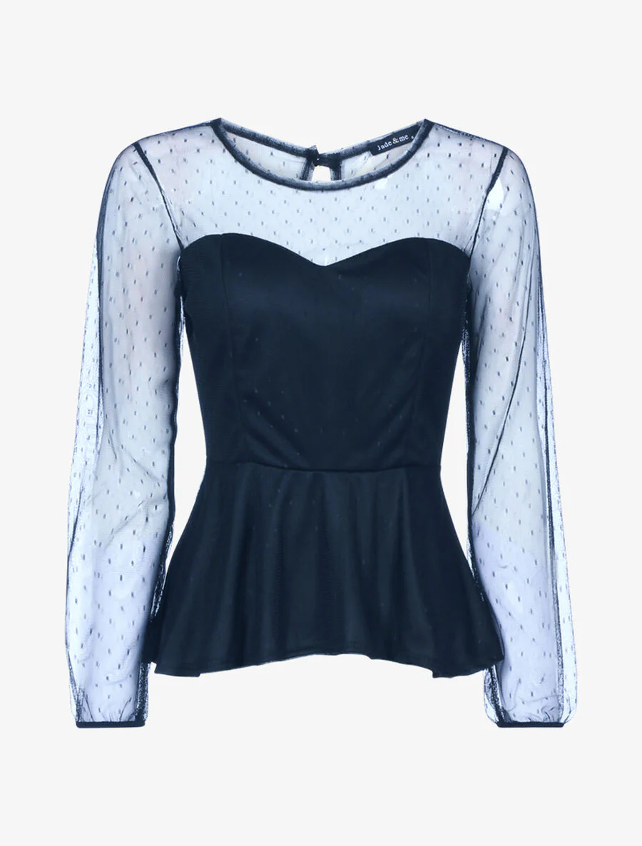 Peplum top met stippen - Marine