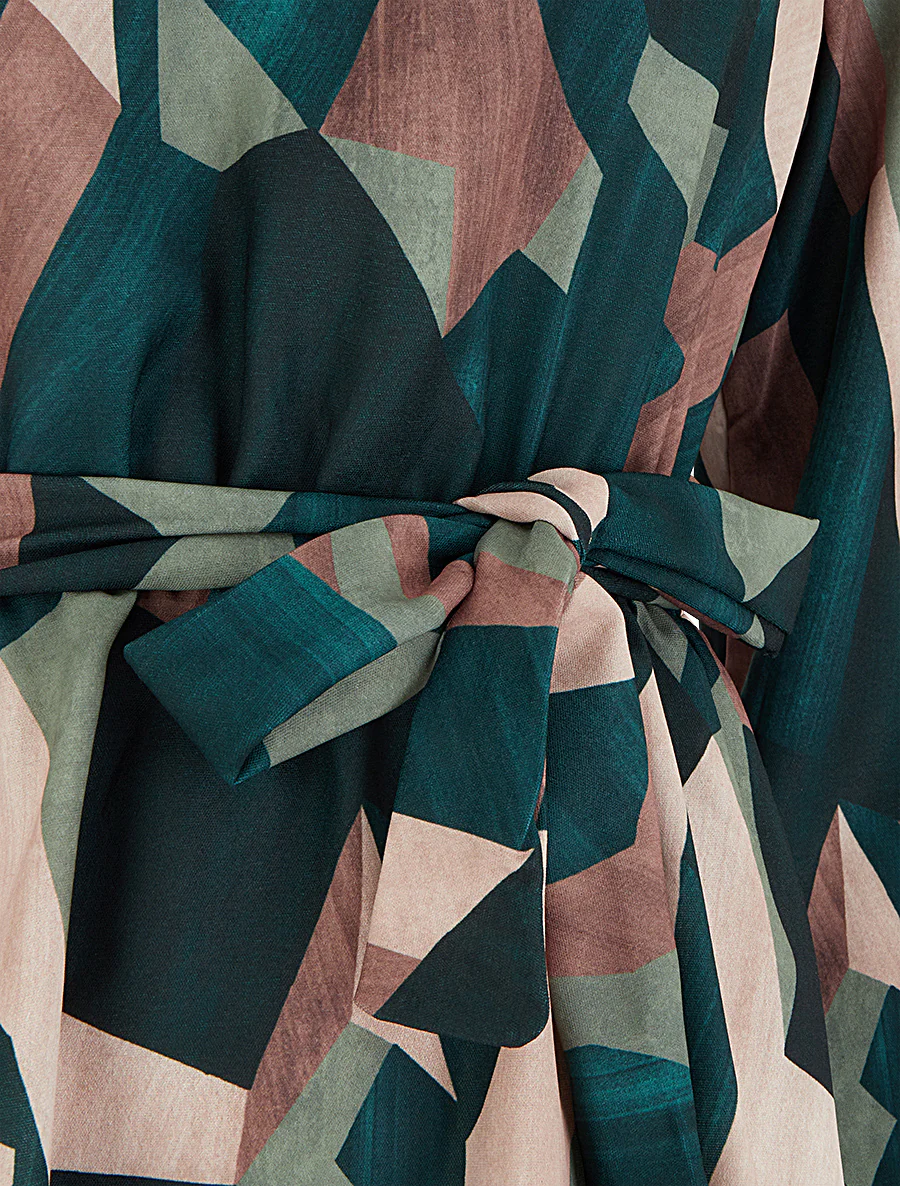 Peplumblouse met abstracte print - Dennengroen - Image 3
