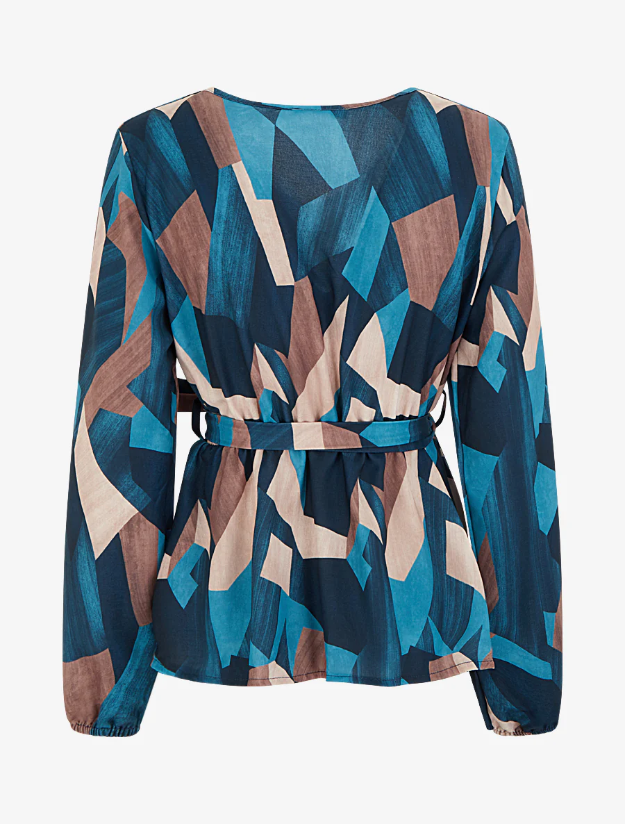 Peplumblouse met abstracte print - Eendenblauw - Image 2