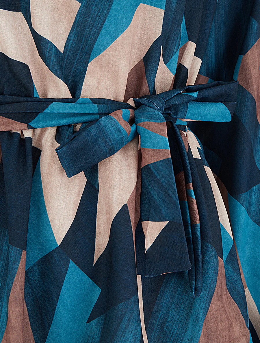 Peplumblouse met abstracte print - Eendenblauw - Image 3