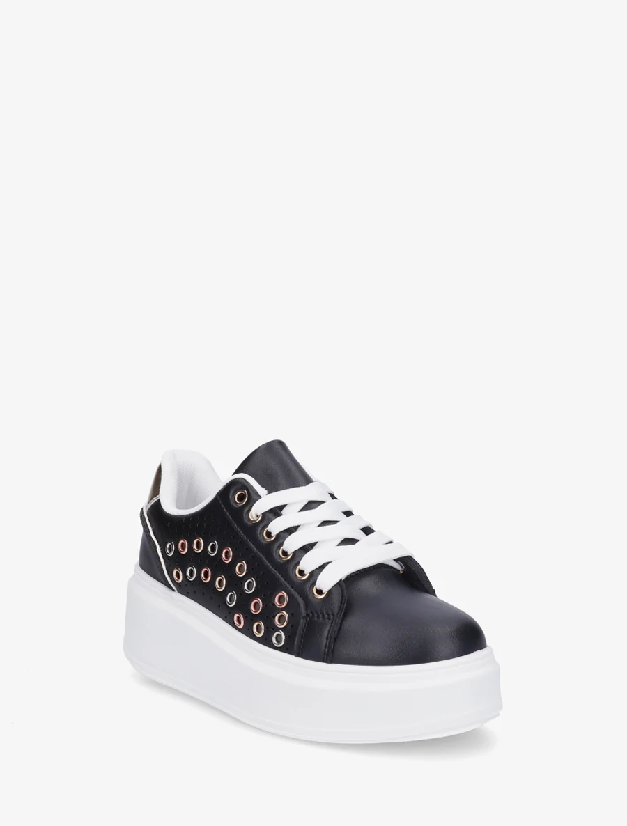 Plateauzolen sneakers met oogjes - Zwart - Image 2
