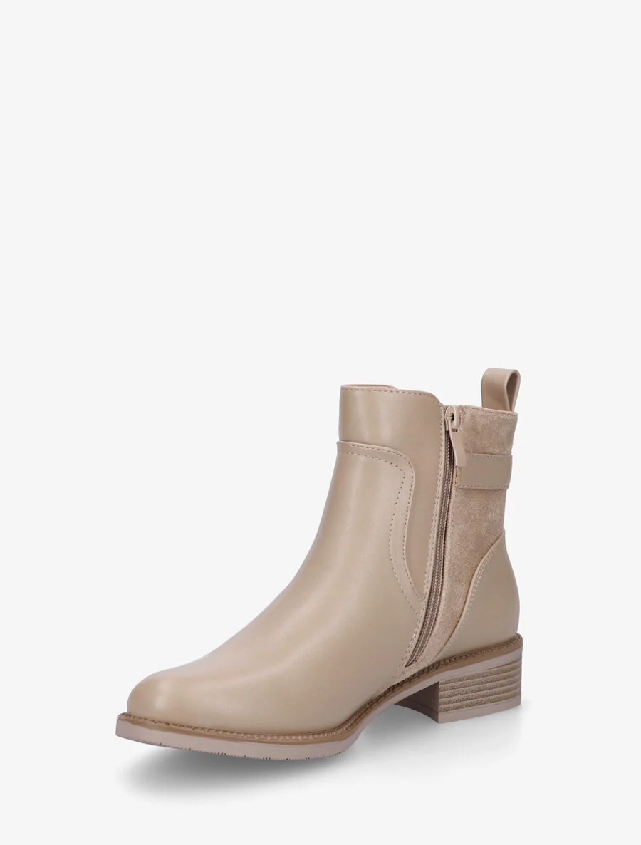 Platte laarsjes in imitatieleer en suèdine. - Donker beige - Image 3