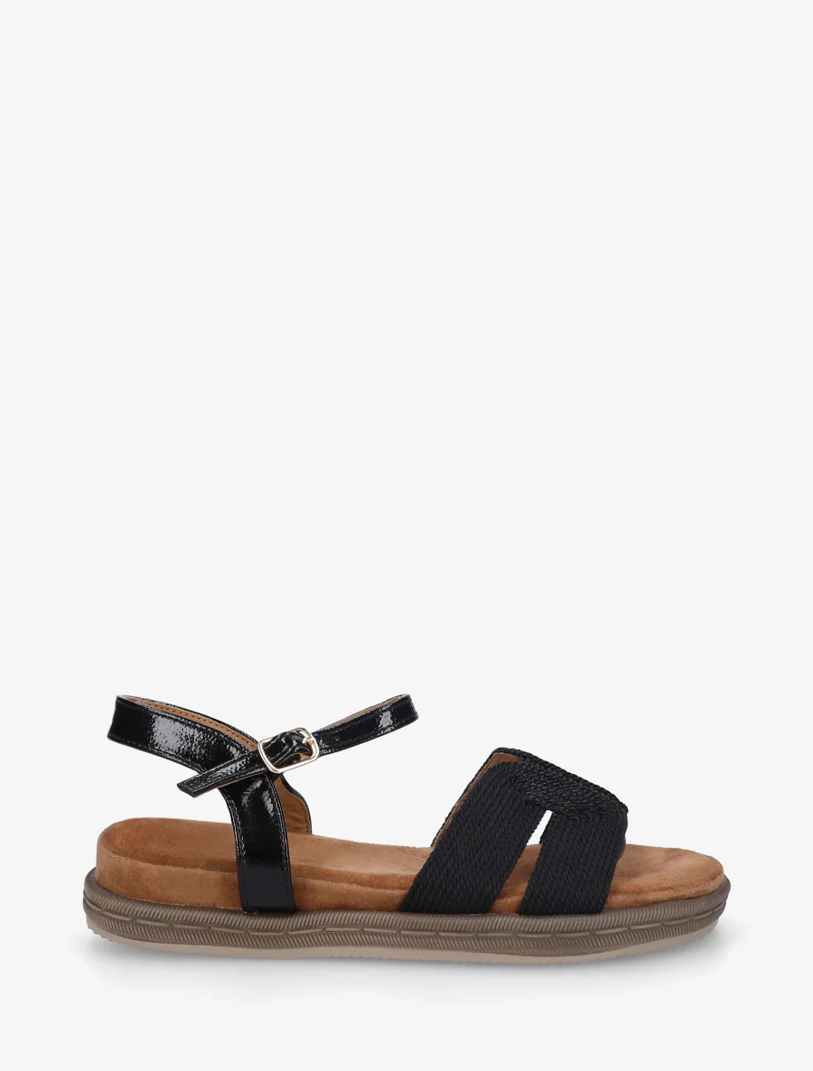 Platte sandalen met bandjes van koord. - Zwart