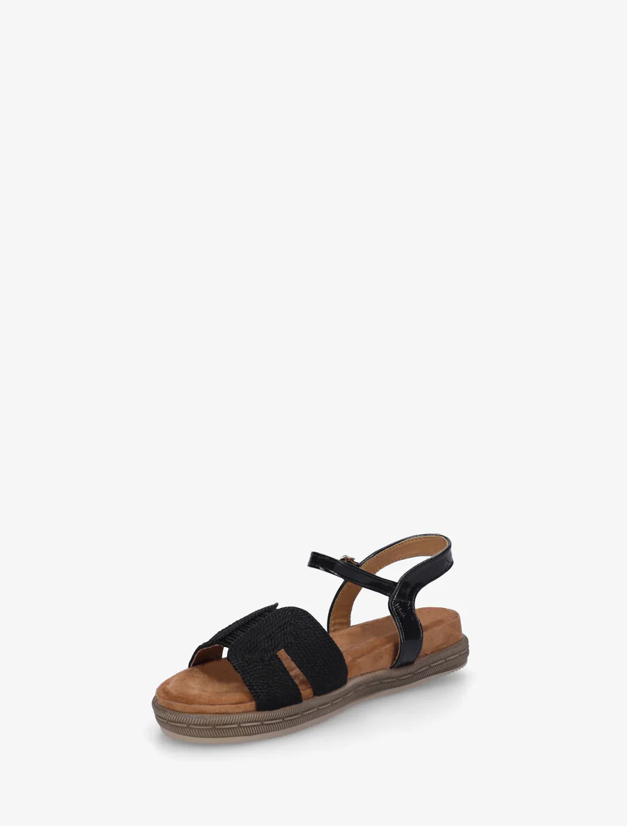 Platte sandalen met bandjes van koord. - Zwart - Image 3
