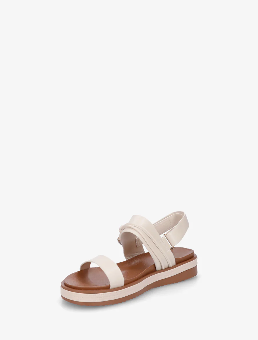 Platte sandalen met decoratieve metalen gesp. - Beige - Image 3