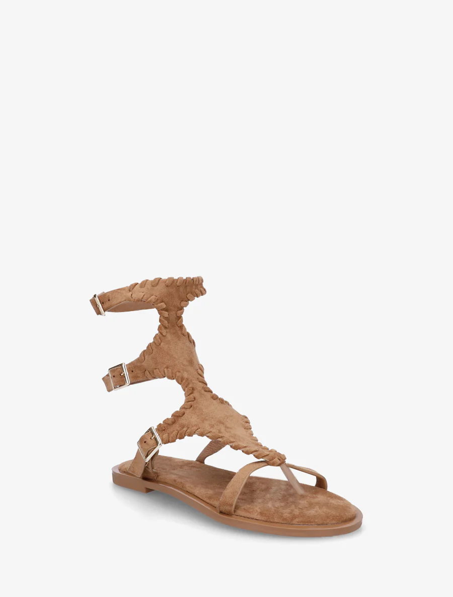 Platte sandalen met teenstuk en hoge schacht - Kameel - Image 2