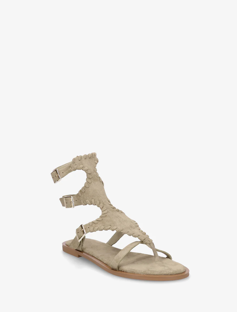 Platte sandalen met teenstuk en hoge schacht - Kaki - Image 2