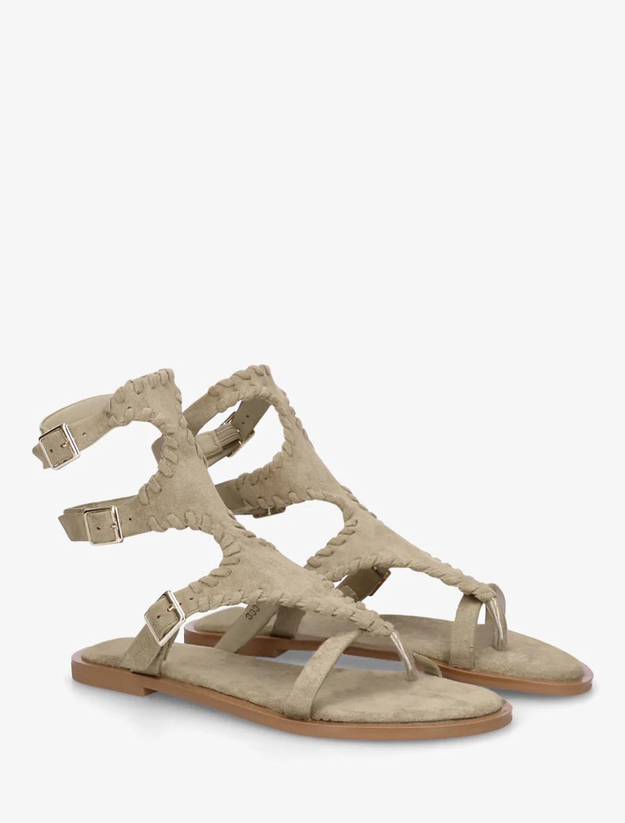Platte sandalen met teenstuk en hoge schacht - Kaki - Image 4