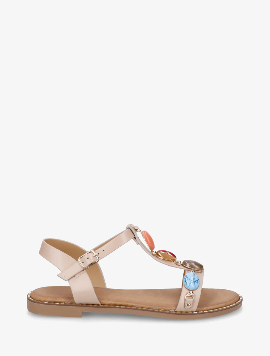 Platte sandalen van imitatieleer met harsstenen - Mol