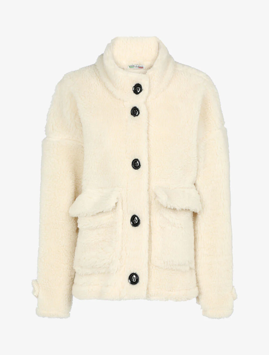Pluizige jas met knopen - Beige