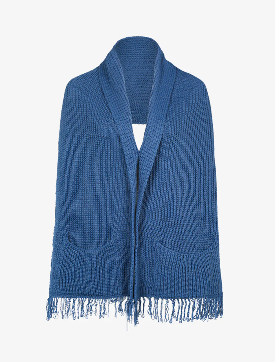 Poncho-stijl sjaal met zakken - Blauw karretje