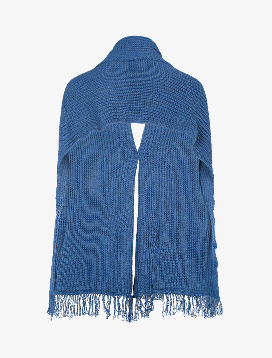 Poncho-stijl sjaal met zakken - Blauw karretje - Image 2