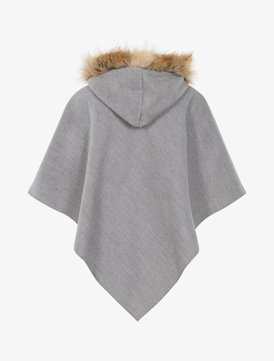 Poncho van vilt met capuchon van imitatiebont - Gemêleerd grijs - Image 2
