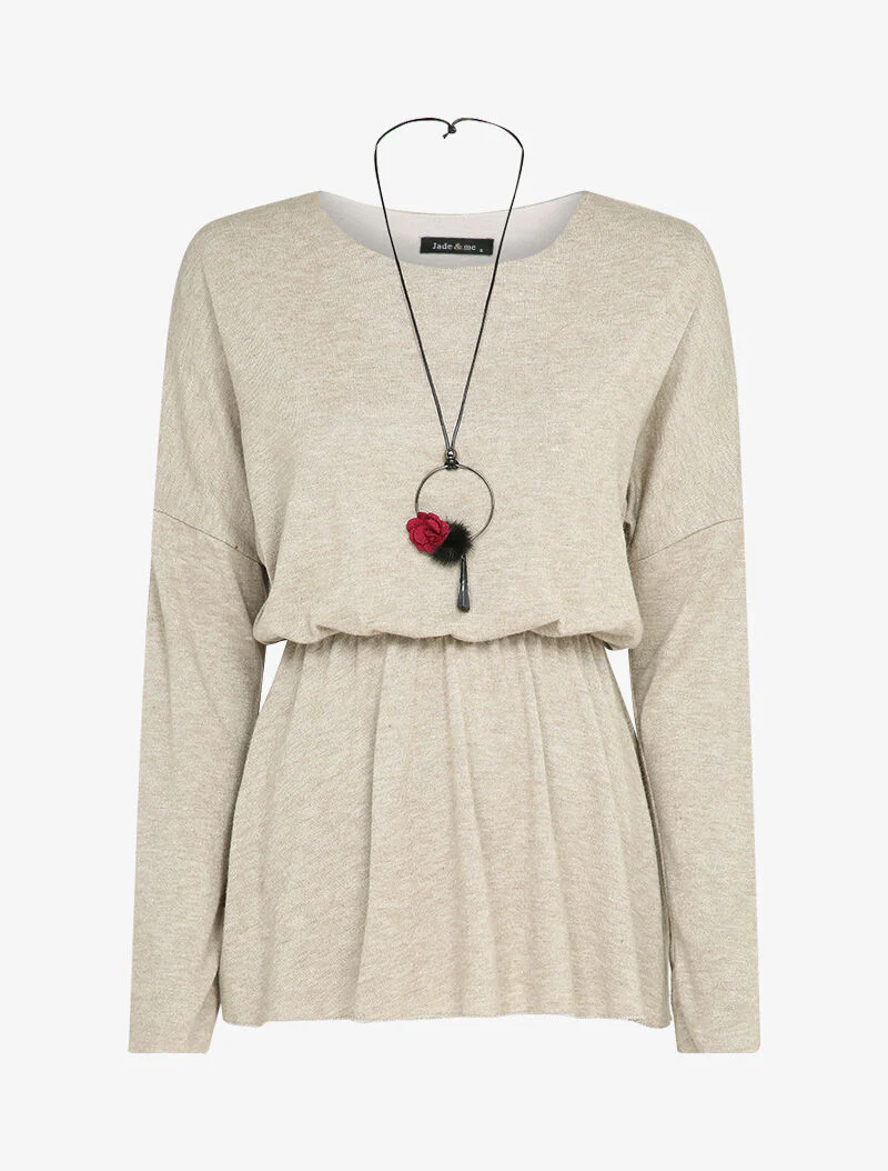 Peplum top met fijne snit - Camel