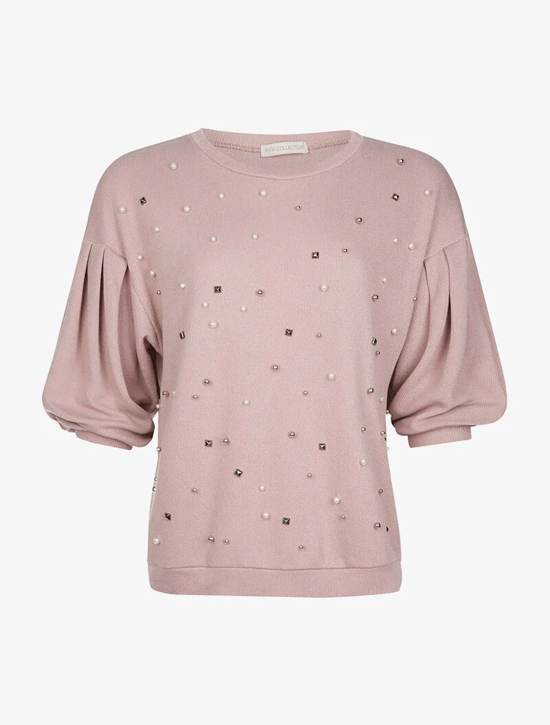 Pareltrui met pofmouwen - roze