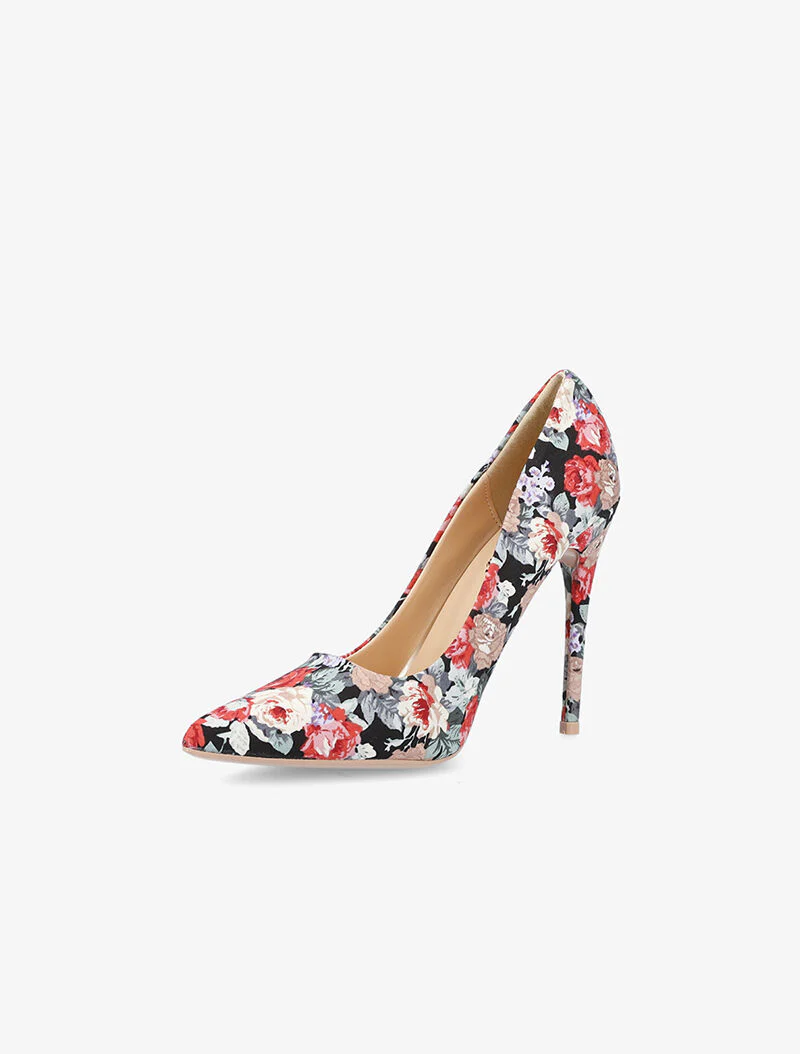 Pumps met bloemenstof - zwart - Image 3