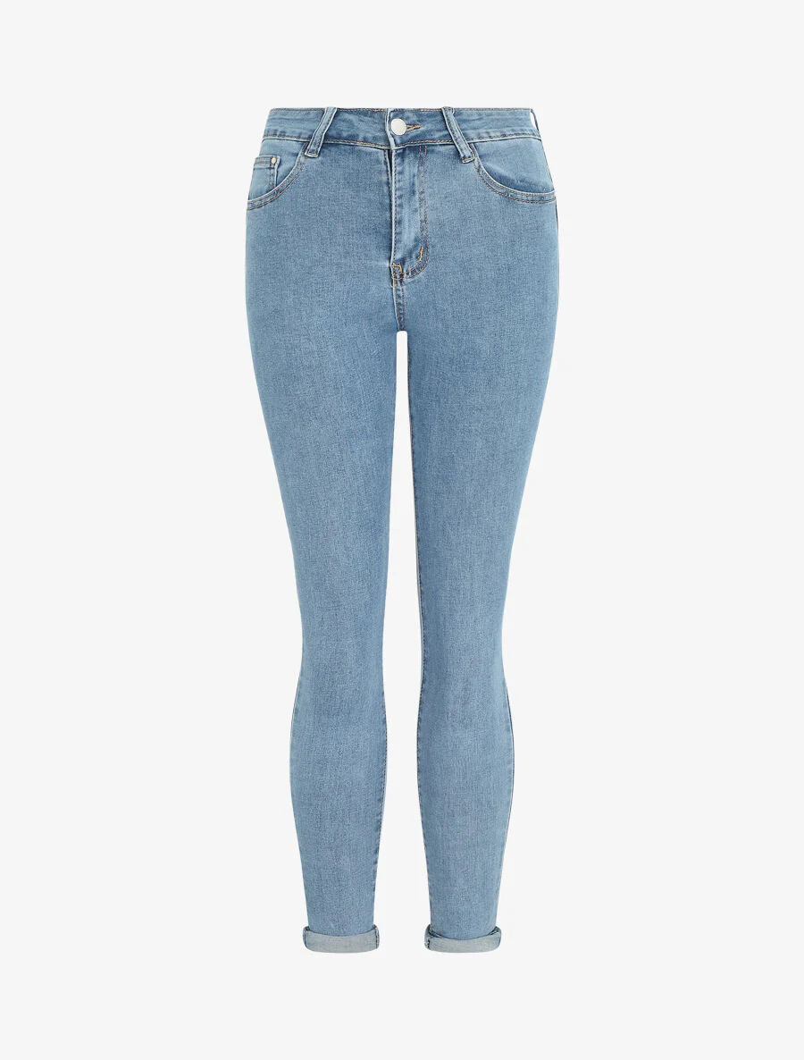 Push-up skinny jeans met hoge taille - Lichtblauw
