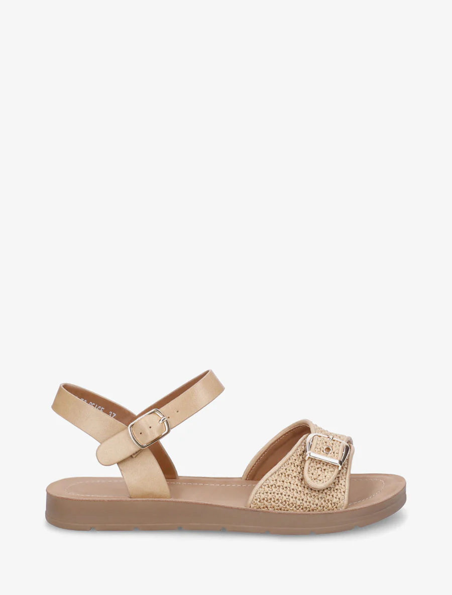 Raffia-effect sandalen met bandje - Donker beige